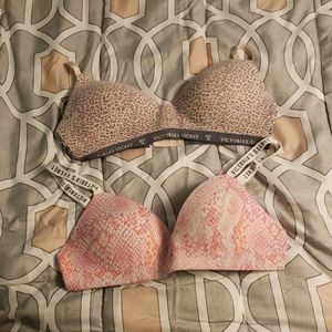 Two Victoria Secret Wireless Patterened Bras